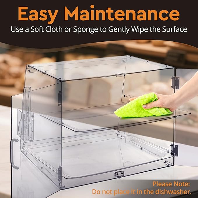 Bakery Display Case, Pastry Display Case Countertop 2 Tier Tray, Display Cabinet Box for Baking Enthusiasts, Acrylic Clear Boxes for Bread Pastry Desserts Food Cookie
