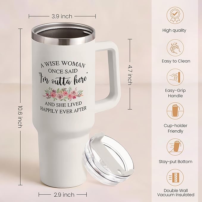 SANDJEST Retirement Tumbler 40oz Stainless Steel with Handle and Straw - Happy Retirement Gifts for Coworkers & Colleagues