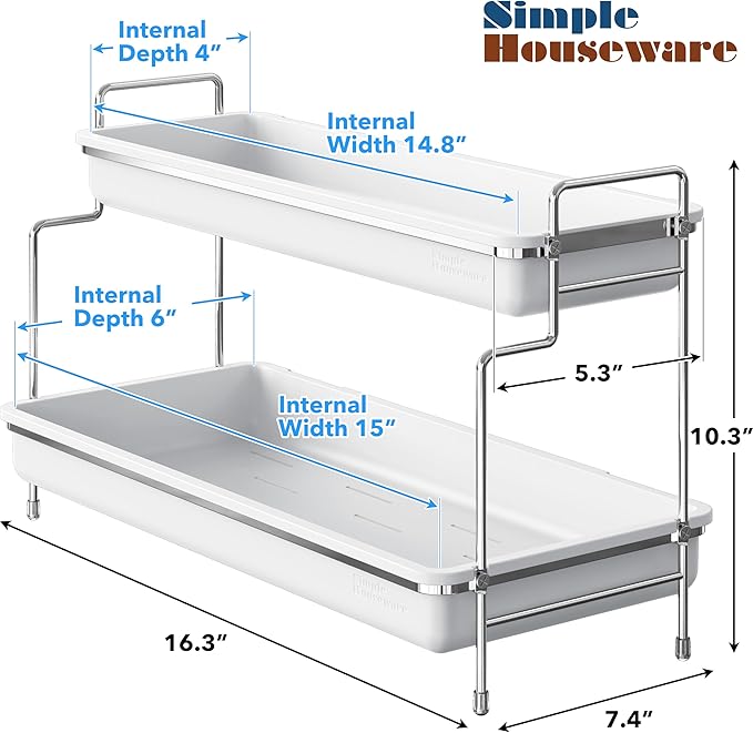 Simple Houseware 2-Tier Spice Rack Kitchen Organizer Countertop Shelf, White