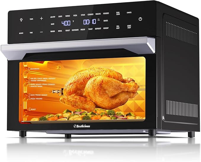 Beelicious 32QT Extra Large Air Fryer, 19-In-1 Air Fryer Toaster Oven Combo with Rotisserie and Dehydrator, Digital Convection Oven Countertop Airfryer Fit 13" Pizza, 6 Accessories, 1800w, Black