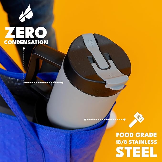 Elemental 32 oz 100% Leak Proof Tumbler with Handle & Straw - Stainless Steel Double Wall Insulated Tumbler for Hot and Cold Beverages - Travel Coffee Mug with Sip & Straw Lid - Graphite