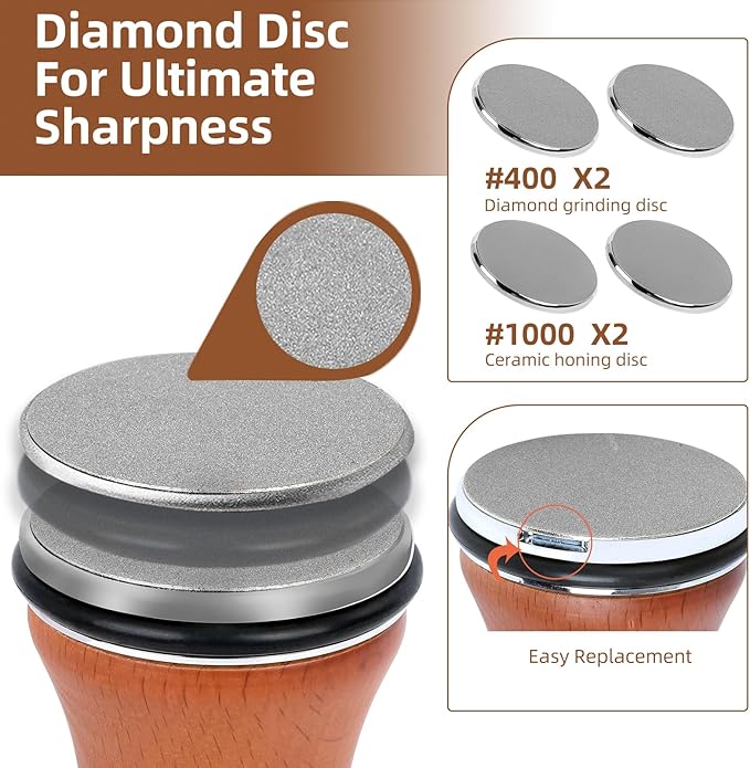 Rolling Knife Sharpener - 6 Angles & 4 Blades System, Ergonomic Waist Design for Kitchen Chef Knives, Sharpening Stone for Precision Edge