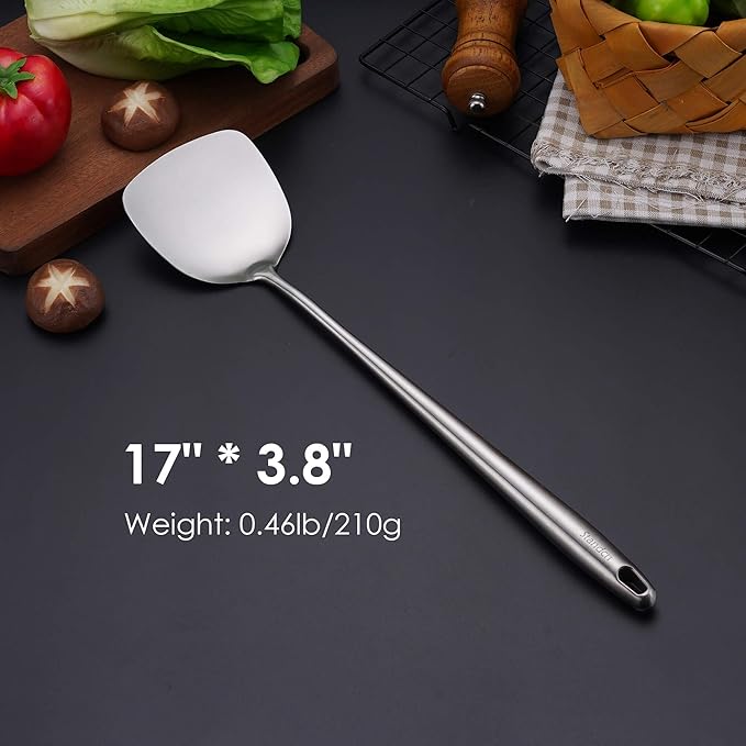 17” Wok Spatula and Ladle - 304 Stainless Steel Wok Tools Set, 2-Pieces Extra Long Handle Cooking Tools, All Metal Wok Utensils and Wok Accessories for Cast Iron/Carbon Steel Wok