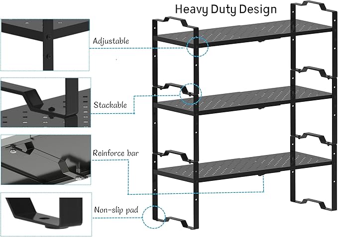 Expandable Shelf for Cabinet Organizer Adjustable Stackable Spice Rack at Kitchen and Bathroom More, Counter Countertop Cupboard Organization Pantry Storage (1 Pack/Gun-Grey, Large)