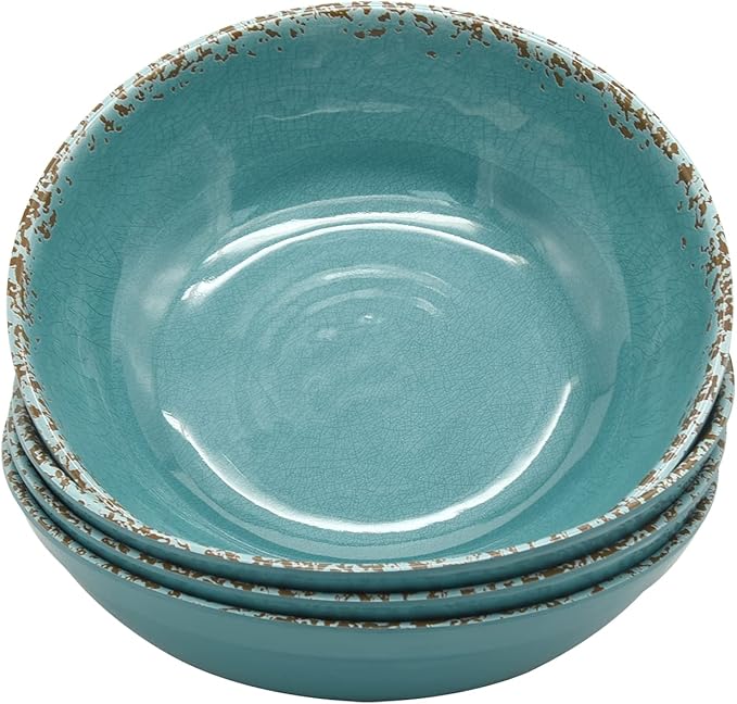Gourmet Art Crackle 8.1" Melamine Salad and Pasta Bowls - Aquamarine 32 oz Set of 4