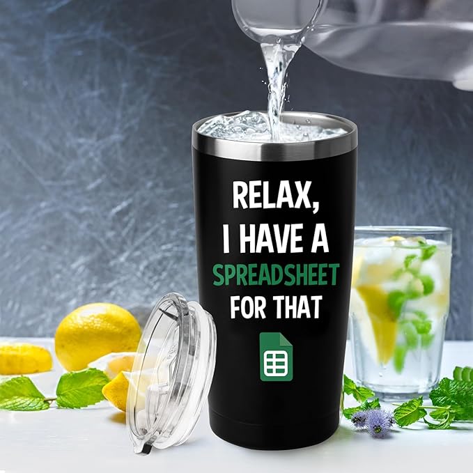 Accountant Gift - Spreadsheet Tumbler - Funny Gifts for Boss, CPA, CFO, Coworker, Women, Men, Mentor - 20oz Insulated Stainless Steel Tumbler with Lid, Spreadsheet Mug for Birthday Christmas Gift
