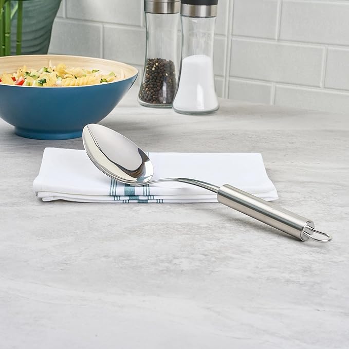 Serving Spoon 1 Pack 12.3 Inch Ergonomic Handle Spoon Dishwasher Safe Stainless Steel Silver Buffet Utensil Durable Catering Cutlery for Serving at Buffets, Events