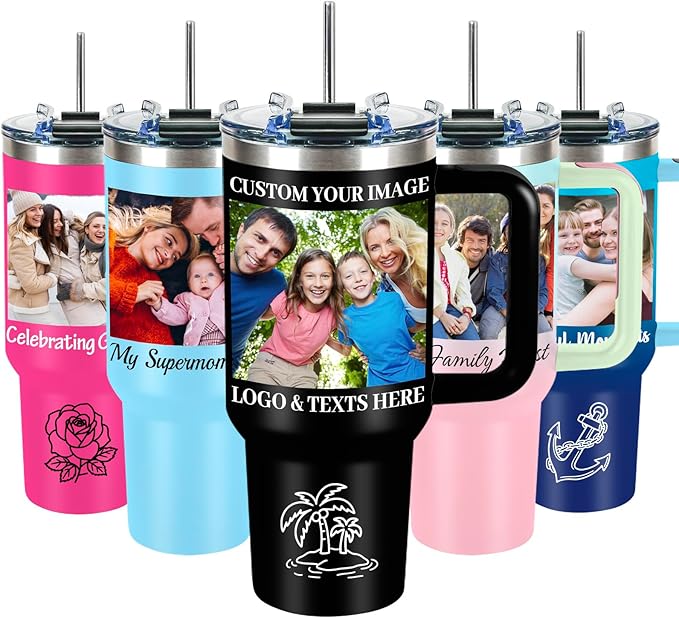 Personalized Tumbler with Pictures Text Name, Personalized Birthday Gifts for Men Women, Custom Stainless Steel Water Bottle Travel Coffee Mug, Anniversary Wedding Gifts (40oz photo)