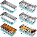 Stainless Steel Snack Containers with Lids, Reusable Bento Lunch Container Box, Food Storage, Leak Proof, Dishwasher-Safe, Grab and Go for Work, 3 Single + 3 Double Compartment