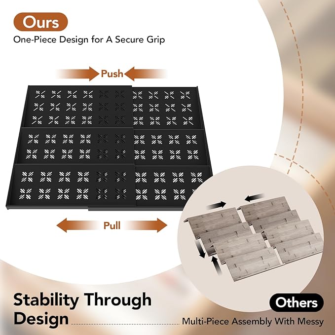 Spice Drawer Organizer 3-Tier Expandable (11"-22" Wide), Spice Rack for Cabinet with Funnel & Spice Labels, Fits Large Jars, Seasoning Storage Insert Design for Cabinet & Drawer (Black)