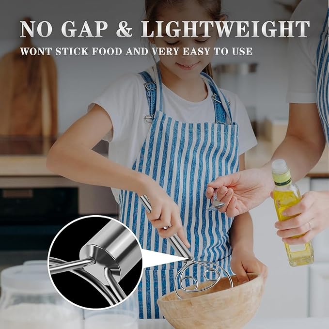 Danish Dough Whisk Stainless Steel Dough Hook Dutch Whisk for Sourdough Bread Dough Mixer Hand Wooden Handle Kitchen Whisking Mixing Tool Bread Making Tools and Supplies (Stainless Steel 2-eye)