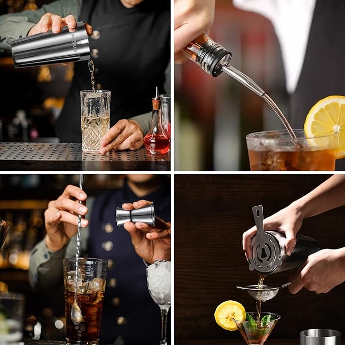 Cocktail Shaker, 27OZ Martini Shaker, Drink Shaker, Cocktail Shaker Set 6 Pcs,Boston Shaker, Bar Set, Cocktail Strainer, Bar tools, Bartender Kit, Stainless Steel Double Measuring Jigger, Mixing Spoon