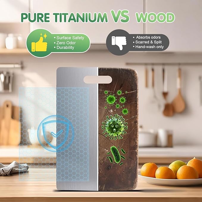 Katuchef Titanium Cutting Board, 2026 New 100% Pure Titanium Cutting Boards for Kitchen, Titan Cut Pro Non Toxic Double Sided Chopping Board Dishwasher Safe Durable Cut for Meat Fruit Vegetable(S+M+L)