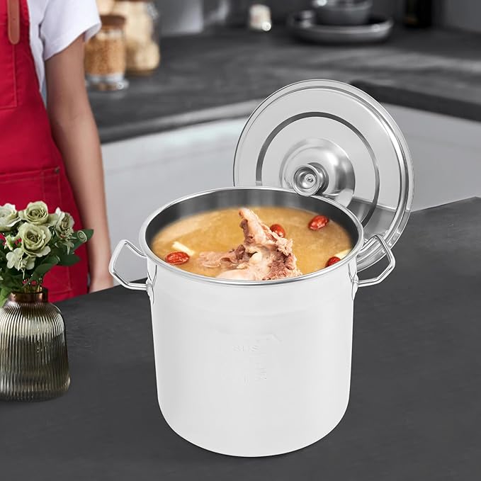 12L/22.2Qt Commercial Large Stock Pot with Lid,Nickel Free Stainless Steel Cookware Healthy Polished Stockpots, Induction Soup Pot for Cooking Home Use