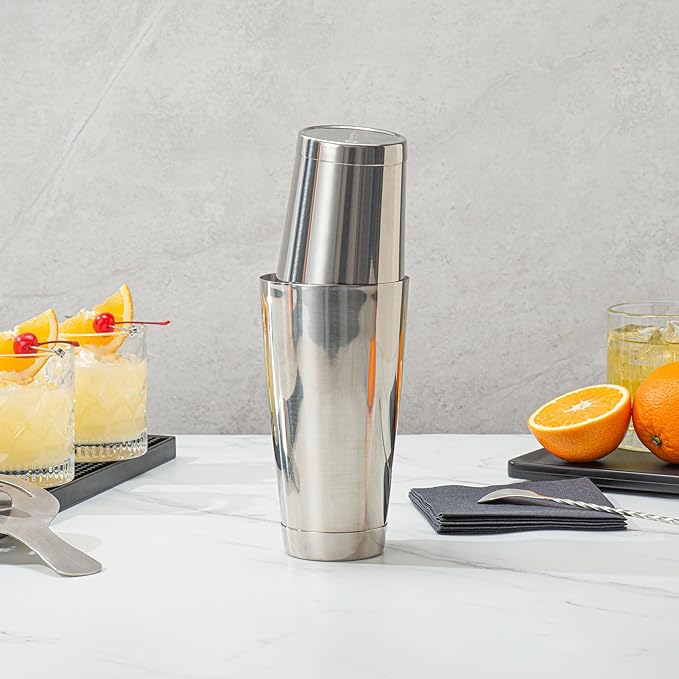 Restaurantware Bar Lux 24 Ounce Boston Shaker 1 Metal Cocktail Shaker - Weighted Bottom No Leak Stainless Steel Martini Drink Mixer Essential Bar Tool For Home Use Or Bartenders