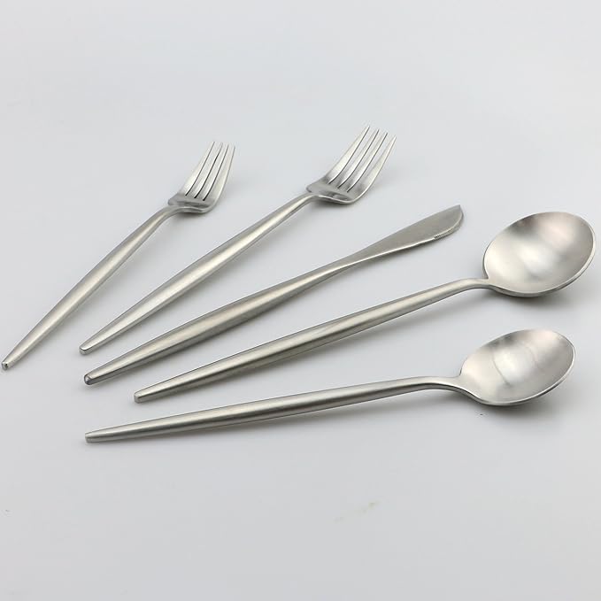 20-Pieces Silver 18/10 Stainles Steel Flatware Set, Knife Fork Spoon Silverware Set, Dinnerware Set Service for 4, Matte Finish, Dishwasher Safe