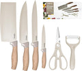 Kitchen Knife Set, 6 Piece Nonstick Ceramic Knife Set Anti-Rust Kitchen Knives with Ergonomic Handles (Khaki)