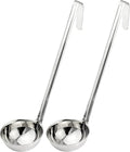 Fit Meal Prep [2 Pack] Stainless Steel Soup Ladle - One-Piece Sauce Spatula w/Hook Handles, Commercial Grade Serving Spoon, Kitchen Tool for Restaurant or Home Cooking, Mirror Finish, 14.25" Long