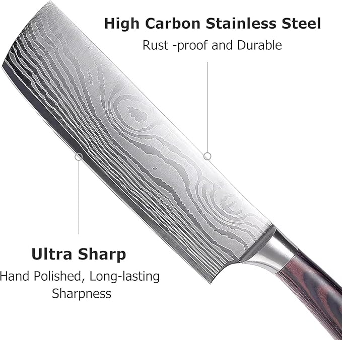 Nakiri Knife-7", Japanese High Carbon Stainless Steel Nakiri Chef Knife, Ultra-Sharp for Meat & Vegetables, Ergonomic Pakkawood Handle, Multipurpose Kitchen Knife