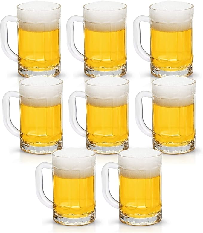 COKTIK 8 Pack Heavy Large Beer Glasses with Handle - 14 Ounce Glass Steins, Classic Beer Mug glasses Set