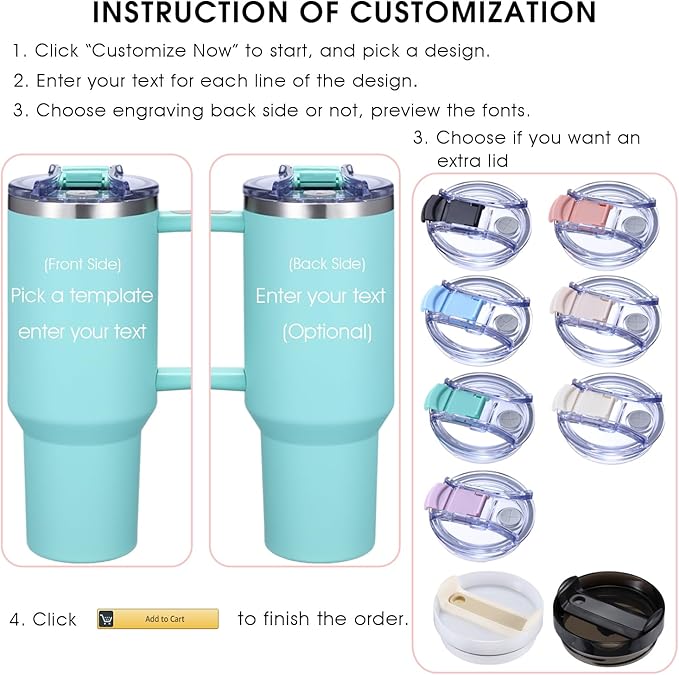 iProductsUS Personalized 40oz Tumbler with Handle & Straw Christmas Gift for Mom or Wife! Custom Engraved Name, Spill-Proof Lid, Insulated Stainless Steel Travel Coffee Mug (Sea Moss)