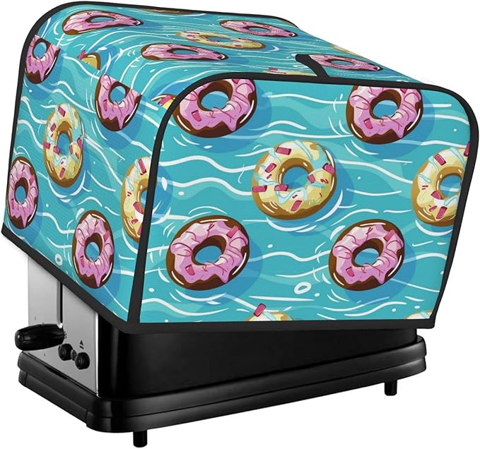 Cartoon Donut Pattern 4 Slice Toaster Cover Wide Slot Dustproof Bread Maker Cover Fingerprint Bakeware Protection Kitchen Appliance Cover Toaster Bag