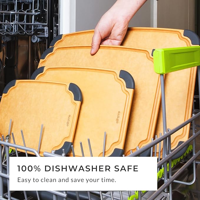 Essential XL Dishwasher Safe Non Slip Juice groove Cutting Board and 5-piece Premium Stainless Steel Kitchen Knife Set