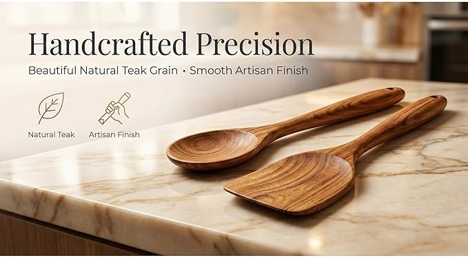 6-Piece Teak Wooden Cooking Utensil Set – Spoons & Spatulas for Nonstick Cookware, Eco-Friendly Kitchen Tools, Gift-Ready & Durable