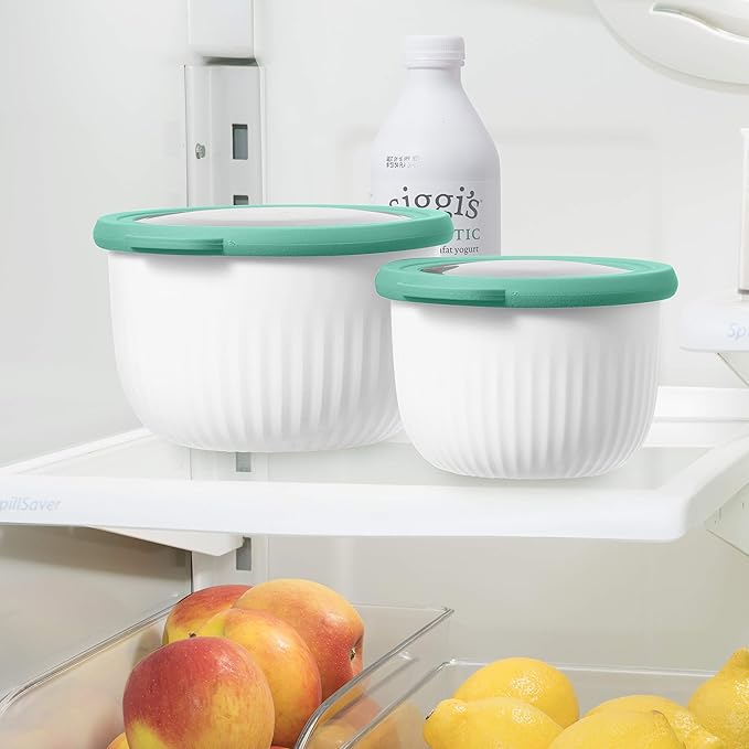 Oggi Prep, Store & Serve Plastic Bowl w/See-Thru Lid- Dishwasher, Microwave & Freezer Safe, (1.4 qt) Blue w/Dk Blue Lid