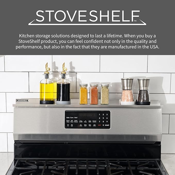 StoveShelf Deluxe 30" Length White Magnetic Shelf for Kitchen Stove - Extra Strength Double Magnets - Kitchen Storage Solution with Zero Installation - Over Stove Spice Rack Organizer