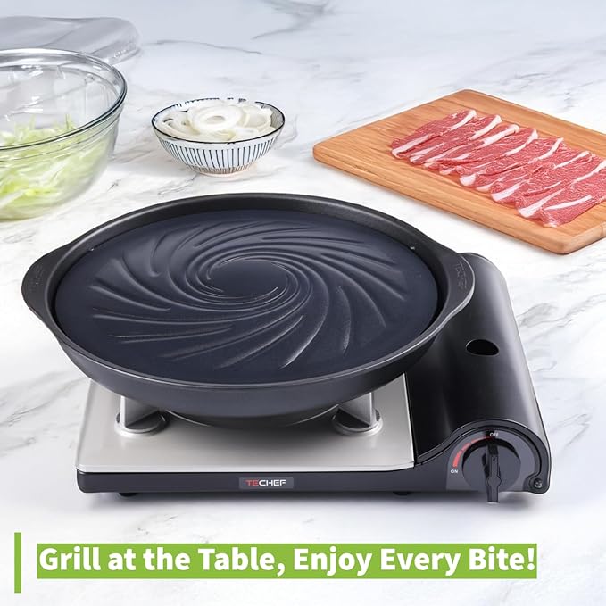 TECHEF - TRUE GRILL PAN SET (Standard & Dome) - Stovetop Nonstick Indoor/Outdoor Smokeless BBQ Grill Set, including a Grill Plate and Aluminum Drip Tray
