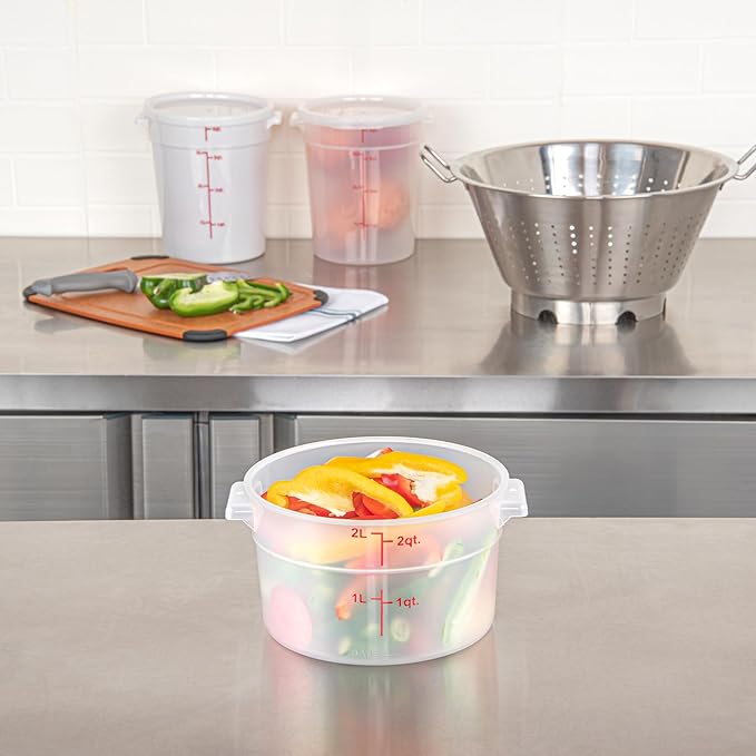 Restaurantware-Met Lux 2 Quart Food Storage Container, 1 Translucent Storage Container - Lids Sold Separately, Red Volume Markers, Dishwashable Container, Side Handles, For Storing Foods