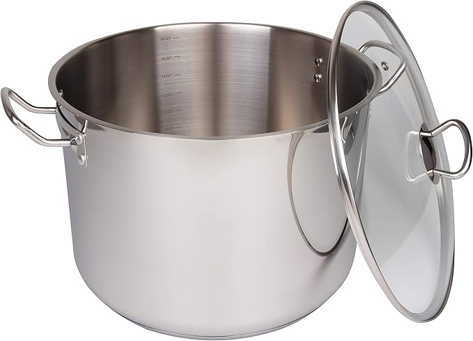 Camerons 20 Quart Stock Pot with Lid - Tri-ply 18/10 Professional Grade Induction Ready Stainless Steel Sauce Pot w/Handles - Stick Resistant Interior- Great for Cooking Thanksgiving Turkey Dinner