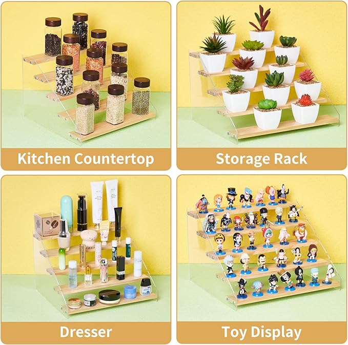Kitchen Cabinet Organizer,5 Tiered Wooden Spice Rack Organizer for Cabinet,Perfect for Kitchen Countertops & Pantry Storage,Ideal for Home Cooks & Organized Kitchens(5 Tier)