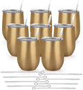 Lifecapido 8 Pack 12oz Stainless Steel Wine Tumblers, Insulated Wine Tumbler, Double Wall Insulated Wine Glass, Stainless Steel Stemless Wine Cups with Lids for Coffee, Wine, Champaign, Gold