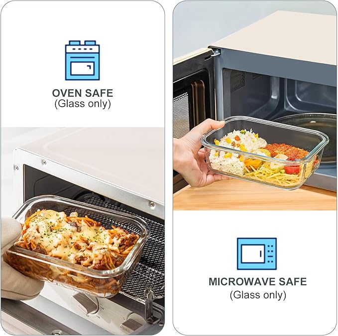 KOMUEE 10 Pack Glass Food Storage Containers, Meal Prep Containers with Lids, Airtight Glass Lunch Boxes, Freezer, Oven, and Microwave Safe