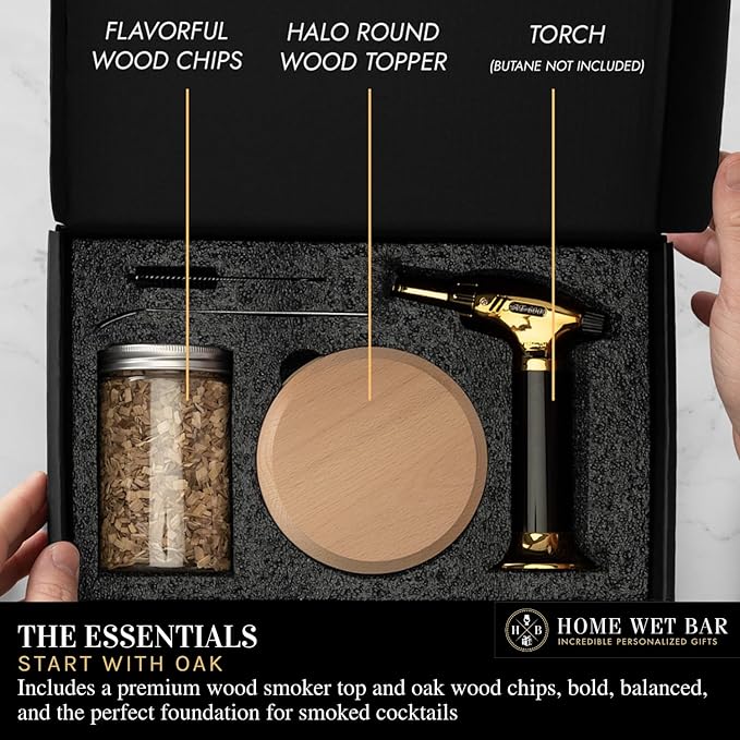 Whiskey Smoker Kit – Premium Black Diamond Cocktail Set with Smoker Top & Oak Wood Chips