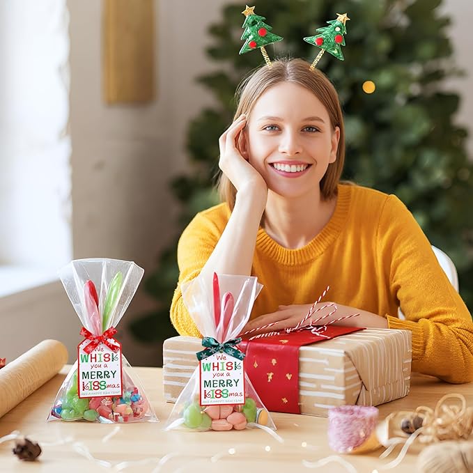 Bokon 12 Sets 48 Pcs Christmas Whisk Spatula Baking Gifts Red Green Christmas Kitchen Sets Includes Silicone Steel Whisk Spatula Greeting Cards Ribbons Plastic Bags Cooking Supplies for Xmas Gift
