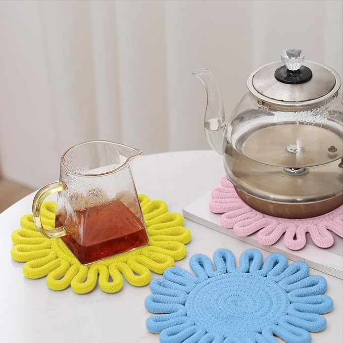 Trivet Mats Set for Hot Dishes, Trivet for Pots and Pans, Heat Resistant Hot Pads, Potholders for Kitchen, Colorful Boho Trivets, Table Decorations,Kitchen Essentials for New Home 7.5"(Blue)