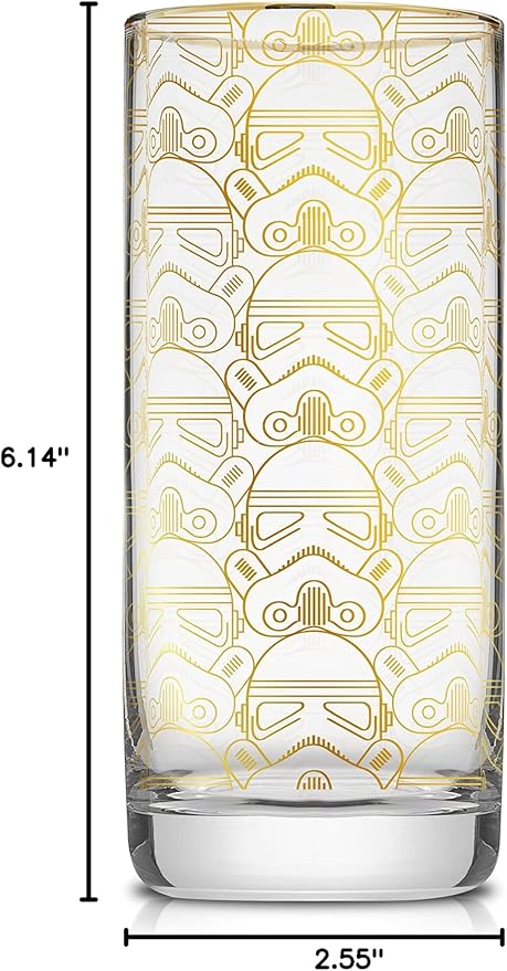 JoyJolt Star Wars Glassware. 'Deco' Highball Glasses Set of 4, 13.5oz Star Wars Glasses. Highball Glass Tumbler with Darth Vader in a Retro Crystal Glass Cup. Tall Drinking Water Glasses For Kitchen