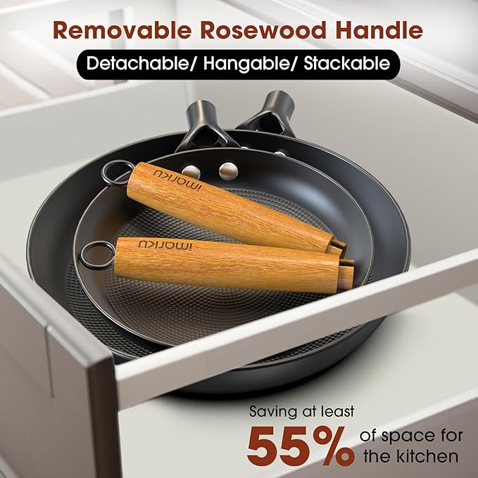 imarku Non Stick Frying Pans - 8&10&12 Inch Frying Pan Nonstick Professional Cast Iron Skillet Dishwasher Safe Nonstick Frying Pan Set, Detachable Handle, Christmas Gifts