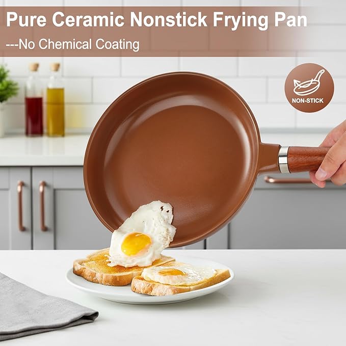 Pure Ceramic Frying Pan, Nonstick 10 Inch Ceramic Skillet (Crafted From Natural Clay Minerals Through Firing), PFAS-Free, Non Toxic/No Coatings Cooking Pan, Induction Pan (Brown)