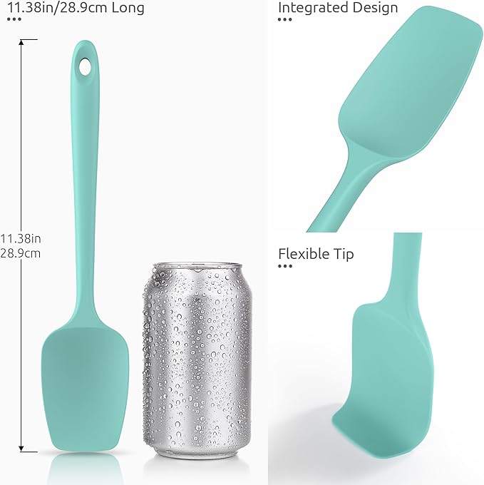 600ºF Heat Resistant Silicone Spoons: U-Taste Flexible Baking Spoon Spatula & Cooking Scoop Spoonula, Seamless Soft Kitchen Utensils for Serving, Scraping, Scooping in Non-Stick Cookware (Aqua Sky)