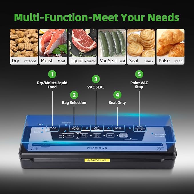Vacuum Sealer Machine with 10 Bags & 10 Feet Bag Roll | 85kPa Powerful Suction | Automatic Food Sealer for Sous Vide | Dry & Moist Modes | Compact with Built-in Cutter