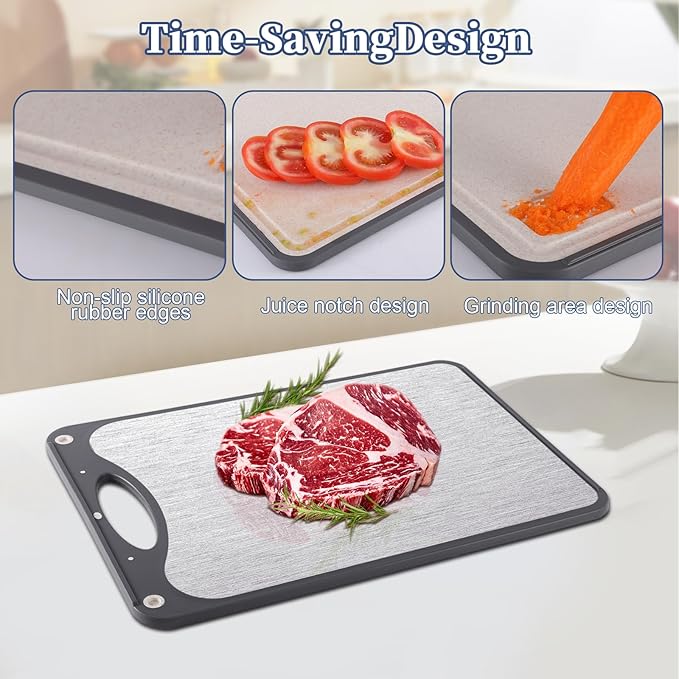 Titanium Cutting Boards For Kitchen, Double Sided Cutting Board, Food Grade Titanium And Wheat Straw PP Chopping Board, Easy To Clean, Large Size 15”×10” Dark Gray