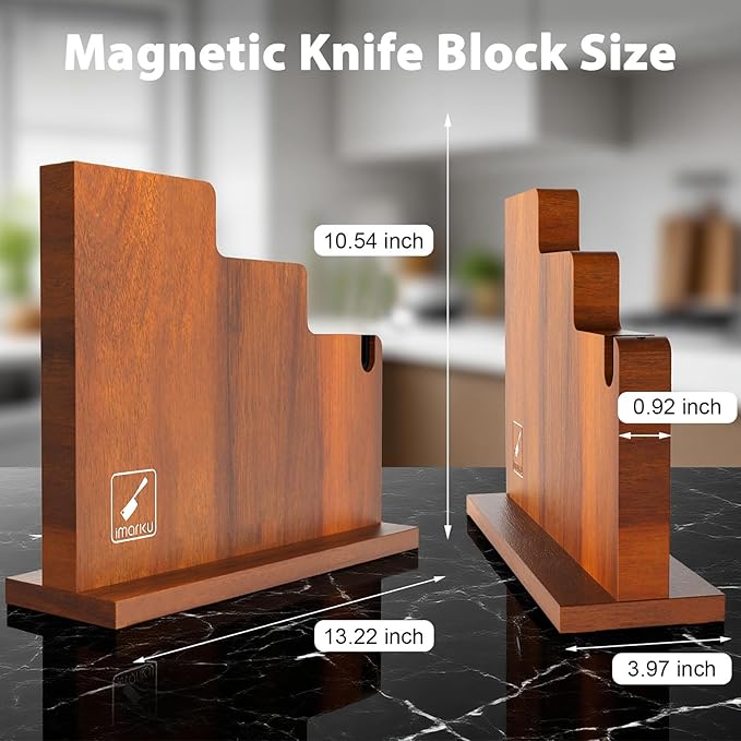 Magnetic Knife Block 13 x 10 Inches, imarku Magnetic Knife Holder Rack for Kitchen Counter, Double Sided Magnet Knife Storage Stand with Knife Sharpener, Brown