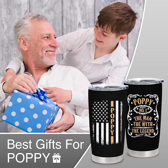 Poppy Gifts from Grandchildren, Poppy Grandpa Gifts, Birthday Gifts for Poppy from Grandkids, Best Poppy Gifts for Grandpa from Granddaughter Grandson, Father'S Day Poppy Gifts, Poppy Tumbler 20 Oz