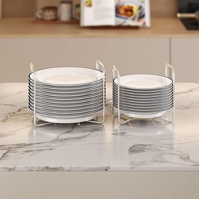 Adjustable Bamboo Dish Drying Rack - Stainless Steel 304 Dish Rack for Kitchen | Counter Home Essentials for Efficient Dish Organization and Drying (White, 1*Small&1*Large)