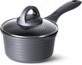 JEETEE Ceramic Sauce Pan with Lid, 1.5 QT Titanium Non Stick Cooking Pot for Home Kitchen, Suitable for Induction, Non Toxic, PFOA/PFAS Free (Gray)