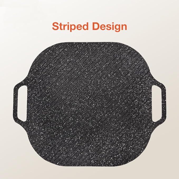11.8-Inch Square BBQ Aluminum Grill Pan, Nonstick Coating, Double Handle, Indoor Outdoor Cooking